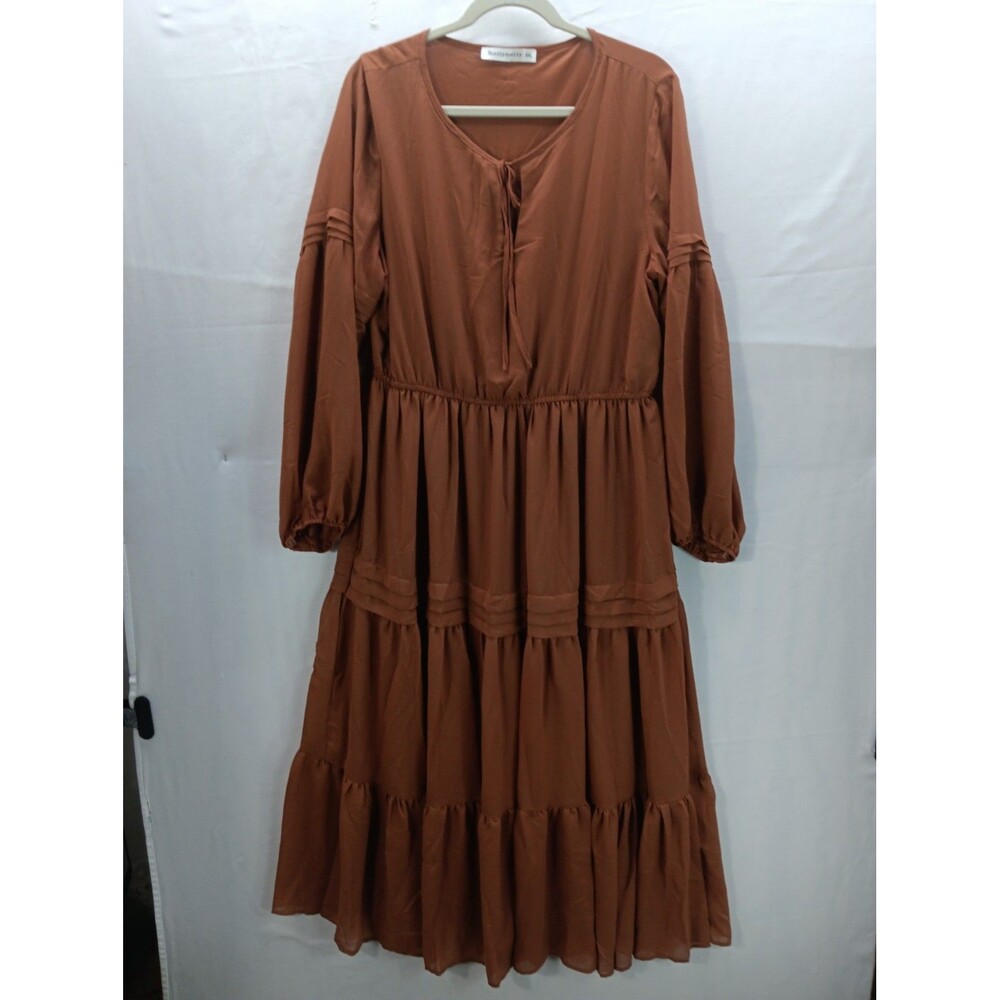 RusttyDustty Womens 2X Rust Tiered Maxi Dress Balloon Sleeve Boho Prairie